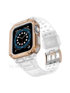   Electroplating One-piece Soft TPU Watch Band Replacement Wrist Strap for Apple Watch Series 6 / SE 44mm / SE (2022) 44mm / 5 / 4 44mm / 1 / 2 / 3 42mm / 7 45mm - Matte Transparent / Rose Gold