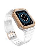 Electroplating One-piece Soft TPU Watch Band Replacement Wrist Strap for Apple Watch Series 6 / SE 44mm / SE (2022) 44mm / 5 / 4 44mm / 1 / 2 / 3 42mm / 7 45mm - Matte Transparent / Rose Gold