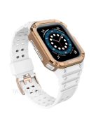 Electroplating One-piece Soft TPU Watch Band Replacement Wrist Strap for Apple Watch Series 6 / SE 44mm / SE (2022) 44mm / 5 / 4 44mm / 1 / 2 / 3 42mm / 7 45mm - White / Rose Gold