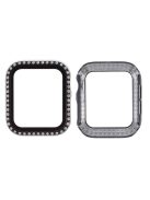 Electroplating Rhinestones Decor PC Frame Tempered Glass Protector Cover for Apple Watch Series 4 / 5 / 6 / SE / SE (2022) 44m - Black