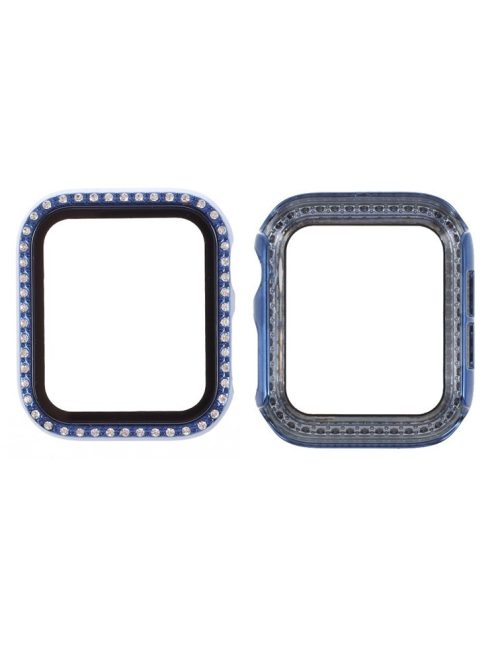 Electroplating Rhinestones Decor PC Frame Tempered Glass Protector Cover for Apple Watch Series 4 / 5 / 6 / SE / SE (2022) 44m - Blue