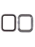 Electroplating Rhinestones Decor PC Frame Tempered Glass Protector Cover for Apple Watch Series 4 / 5 / 6 / SE / SE (2022) 44m - Grey