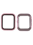 Electroplating Rhinestones Decor PC Frame Tempered Glass Protector Cover for Apple Watch Series 4 / 5 / 6 / SE / SE (2022) 44m - Pink