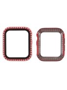 Electroplating Rhinestones Decor PC Frame Tempered Glass Protector Cover for Apple Watch Series 4 / 5 / 6 / SE / SE (2022) 44m - Red