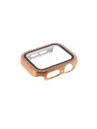 Electroplating Rhinestones Decor PC Frame Tempered Glass Protector Cover for Apple Watch Series 4 / 5 / 6 / SE / SE (2022) 44m - Rose Gold