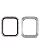 Electroplating Rhinestones Decor PC Frame Tempered Glass Protector Cover for Apple Watch Series 4 / 5 / 6 / SE / SE (2022) 44m - White