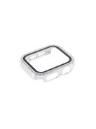 Electroplating Rhinestones Decor PC Frame Tempered Glass Protector Cover for Apple Watch Series 4 / 5 / 6 / SE / SE (2022) 44m - White