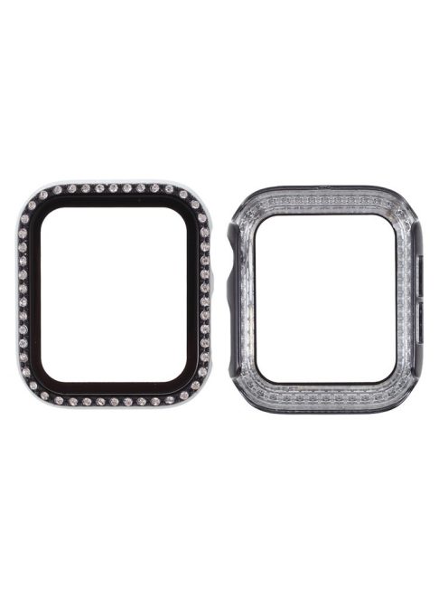 Electroplating Rhinestones Decor PC Frame Tempered Glass Protector Cover for Apple Watch Series 4/5/6/SE 40mm - Black