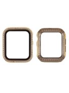 Electroplating Rhinestones Decor PC Frame Tempered Glass Protector Cover for Apple Watch Series 4/5/6/SE 40mm - Gold