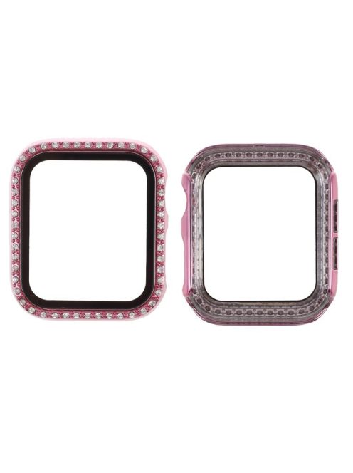 Electroplating Rhinestones Decor PC Frame Tempered Glass Protector Cover for Apple Watch Series 4/5/6/SE 40mm - Pink