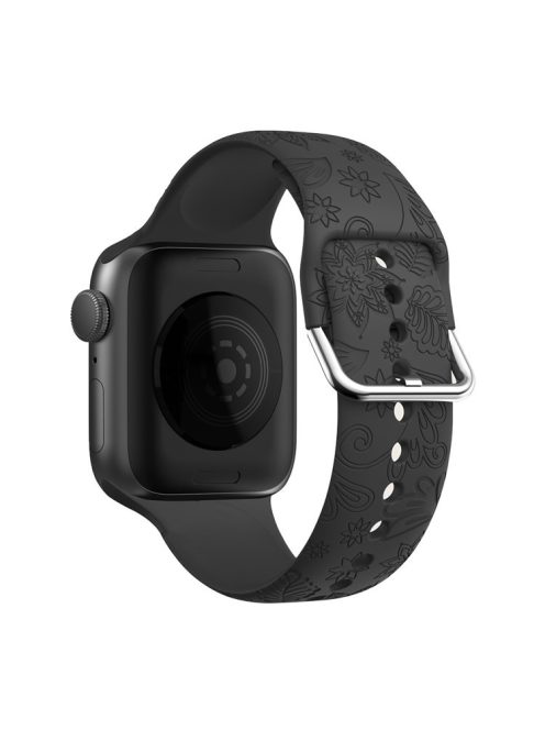 Engraved Bands for Apple Watch Series 10 42mm / 9 8 7 41mm / SE (2023) SE (2022) SE 6 5 4 40mm / 3 2 1 38mm Silicone Strap Watch Bracelet - Black