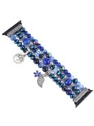 Fashion iWatch Blue Crystal Beaded Bracelet Watchband Strap with Life Tree and Leaf Pendant for Apple Watch Series 10 46mm / Ultra 2 Ultra 49mm / 9 8 7 45mm / SE (2023) SE (2022) SE 6 5 4 44mm / 3 2 1 42mm