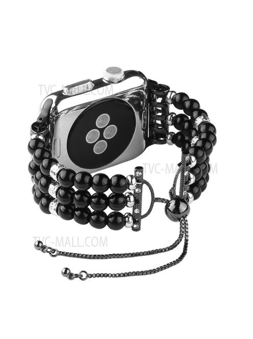 Fashionable Agate Pearl Smart Bracelet Smart Watch Strap for Apple Watch Series 10 46mm / Ultra 2 Ultra 49mm / 9 8 7 45mm / SE (2023) SE (2022) SE 6 5 4 44mm / 3 2 1 42mm - Pearl / Black