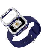 Fashionable Rhinestone Decor Watch Protective Cover + Silicone Watch Band Strap Replacement for Apple Watch Series 4/5/6/SE 40mm - Blue