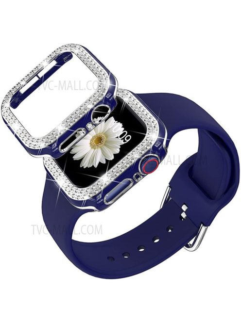 Fashionable Rhinestone Decor Watch Protective Cover + Silicone Watch Band Strap Replacement for Apple Watch Series 4/5/6/SE 40mm - Blue