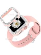 Fashionable Rhinestone Decor Watch Protective Cover + Silicone Watch Band Strap Replacement for Apple Watch Series 4/5/6/SE 40mm - Pink