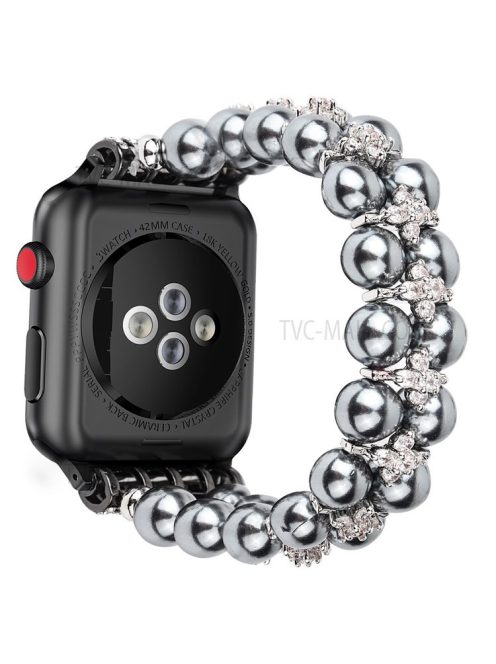 Faux Pearl Rhinestone Decor Wrist Strap Smart Watch Band Bracelet for Apple Watch Series 10 42mm / 9 8 7 41mm / 6 5 4 SE SE (2022) SE (2023) 40mm / 3 2 1 38mm - Black