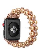 Faux Pearl Rhinestone Decor Wrist Strap Smart Watch Band Bracelet for Apple Watch Series 10 42mm / 9 8 7 41mm / 6 5 4 SE SE (2022) SE (2023) 40mm / 3 2 1 38mm - Gold