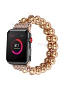 Faux Pearl Rhinestone Decor Wrist Strap Smart Watch Band Bracelet for Apple Watch Series 10 42mm / 9 8 7 41mm / 6 5 4 SE SE (2022) SE (2023) 40mm / 3 2 1 38mm - Gold