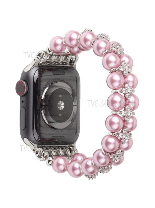 Faux Pearl Rhinestone Decor Wrist Strap Smart Watch Band Bracelet for Apple Watch Series 10 42mm / 9 8 7 41mm / 6 5 4 SE SE (2022) SE (2023) 40mm / 3 2 1 38mm - Pink