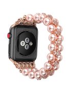 Faux Pearl Rhinestone Decor Wrist Strap Smart Watch Band Bracelet for Apple Watch Series 10 42mm / 9 8 7 41mm / 6 5 4 SE SE (2022) SE (2023) 40mm / 3 2 1 38mm - Rose Gold