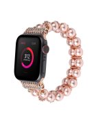 Faux Pearl Rhinestone Decor Wrist Strap Smart Watch Band Bracelet for Apple Watch Series 10 42mm / 9 8 7 41mm / 6 5 4 SE SE (2022) SE (2023) 40mm / 3 2 1 38mm - Rose Gold