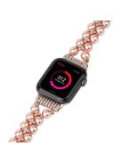 Faux Pearl Rhinestone Decor Wrist Strap Smart Watch Band Bracelet for Apple Watch Series 10 42mm / 9 8 7 41mm / 6 5 4 SE SE (2022) SE (2023) 40mm / 3 2 1 38mm - Rose Gold