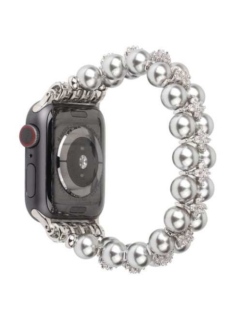 Faux Pearl Rhinestone Decor Wrist Strap Smart Watch Band Bracelet for Apple Watch Series 10 42mm / 9 8 7 41mm / 6 5 4 SE SE (2022) SE (2023) 40mm / 3 2 1 38mm - Silver