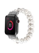 Faux Pearl Rhinestone Decor Wrist Strap Smart Watch Band Bracelet for Apple Watch Series 10 42mm / 9 8 7 41mm / 6 5 4 SE SE (2022) SE (2023) 40mm / 3 2 1 38mm - White