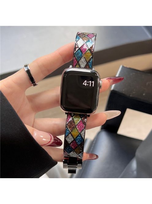 Ffor Apple Watch 10 46mm / Ultra 2 / Ultra 49mm / 9 8 7 45mm / SE (2023) SE (2022) SE 6 5 4 44mm / 3 2 1 42mm Watch Strap - Black+Colored Rhombus