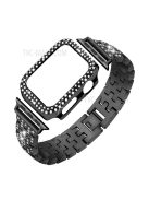 Five Beads Metal Smart Watch Band Wrist Strap + Rhinestone Decor Watch Case for Apple Watch SE 44mm / SE (2022) 44mm / SE (2022) 44mm Series 6 / 5 / 4 44mm - Black