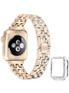 Five Beads Rhinestone Metal Watch Band + Anti-fall Protective Cover Case for Apple Watch SE 40mm Series 6/5/4 40mm - Gold