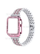 Five Beads Rhinestone Metal Watchband Strap + Anti-scratch Protective Watch Cover Case for Apple Watch Series 3/2/1 42mm - Silver/Rose/Rose Pink