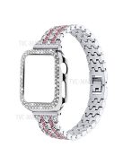 Five Beads Rhinestone Metal Watchband Strap + Anti-scratch Protective Watch Cover Case for Apple Watch Series 3/2/1 42mm - Silver/Rose/Silver