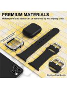 Flexible Silicone Watch Strap Smart Bracelet Band with Stylish Watch Cover Case for Apple Watch Series 1/2/3 42mm - Black