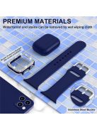 Flexible Silicone Watch Strap Smart Bracelet Band with Stylish Watch Cover Case for Apple Watch Series 1/2/3 42mm - Blue