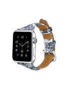 Flower Pattern Genuine Leather Wrist Band for Apple Watch Series 10 42mm / 9 8 7 41mm / SE (2023) SE (2022) SE 6 5 4 40mm / 3 2 1 38mm - Style B