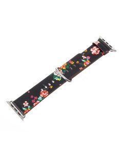   Flower Pattern PU Leather Classic Buckle Watchband for Apple Watch Series 10 46mm / Ultra 2 Ultra 49mm / 9 8 7 45mm / SE (2023) SE (2022) SE 6 5 4 44mm / 3 2 1 42mm - Black / Colorful Peonies