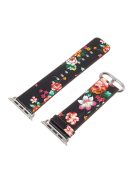 Flower Pattern PU Leather Classic Buckle Watchband for Apple Watch Series 10 46mm / Ultra 2 Ultra 49mm / 9 8 7 45mm / SE (2023) SE (2022) SE 6 5 4 44mm / 3 2 1 42mm - Black / Colorful Peonies