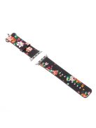 Flower Pattern PU Leather Classic Buckle Watchband for Apple Watch Series 10 46mm / Ultra 2 Ultra 49mm / 9 8 7 45mm / SE (2023) SE (2022) SE 6 5 4 44mm / 3 2 1 42mm - Black / Colorful Peonies