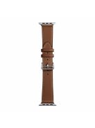 Folding Buckle Genuine Leather Smart Watch Strap [Silver Buckle] for Apple Watch Ultra 49mm / Ultra 2 49mm / Series 9 45mm / SE (2023) 44mm / Series 8 / 7 45mm / Series 6 / SE / SE (2022) / 5 / 4 44mm / Series 1 / 2 / 3 42mm - Brown