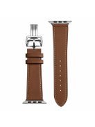 Folding Buckle Genuine Leather Smart Watch Strap [Silver Buckle] for Apple Watch Ultra 49mm / Ultra 2 49mm / Series 9 45mm / SE (2023) 44mm / Series 8 / 7 45mm / Series 6 / SE / SE (2022) / 5 / 4 44mm / Series 1 / 2 / 3 42mm - Brown