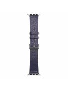 Folding Buckle Genuine Leather Smart Watch Strap [Silver Buckle] for Apple Watch Ultra 49mm / Ultra 2 49mm / Series 9 45mm / SE (2023) 44mm / Series 8 / 7 45mm / Series 6 / SE / SE (2022) / 5 / 4 44mm / Series 1 / 2 / 3 42mm - Dark Blue