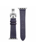 Folding Buckle Genuine Leather Smart Watch Strap [Silver Buckle] for Apple Watch Ultra 49mm / Ultra 2 49mm / Series 9 45mm / SE (2023) 44mm / Series 8 / 7 45mm / Series 6 / SE / SE (2022) / 5 / 4 44mm / Series 1 / 2 / 3 42mm - Dark Blue