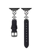 For Apple Watch 10 42mm / 9 8 7 41mm / SE (2023) SE (2022) SE 6 5 4 40mm / 3 2 1 38mm Leather Watch Band with Floral Connector - Black / White Black