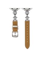 For Apple Watch 10 42mm / 9 8 7 41mm / SE (2023) SE (2022) SE 6 5 4 40mm / 3 2 1 38mm Leather Watch Band with Floral Connector - Brown / White Silver