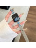 For Apple Watch 10 42mm / 9 8 7 41mm / SE (2023) SE (2022) SE 6 5 4 40mm / 3 2 1 38mm Leather Watch Band with Floral Connector - Grey / Blue Silver