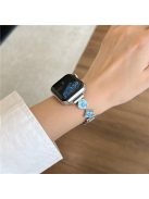 For Apple Watch 10 42mm / 9 8 7 41mm / SE (2023) SE (2022) SE 6 5 4 40mm / 3 2 1 38mm Leather Watch Band with Floral Connector - Grey / Blue Silver