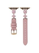 For Apple Watch 10 42mm / 9 8 7 41mm / SE (2023) SE (2022) SE 6 5 4 40mm / 3 2 1 38mm Leather Watch Band with Floral Connector - Pink / Pink Gold