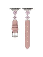 For Apple Watch 10 42mm / 9 8 7 41mm / SE (2023) SE (2022) SE 6 5 4 40mm / 3 2 1 38mm Leather Watch Band with Floral Connector - Pink / Pink Starlight